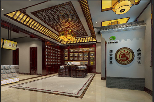 王五镇古朴典雅的中式茶叶店大堂设计效果图
